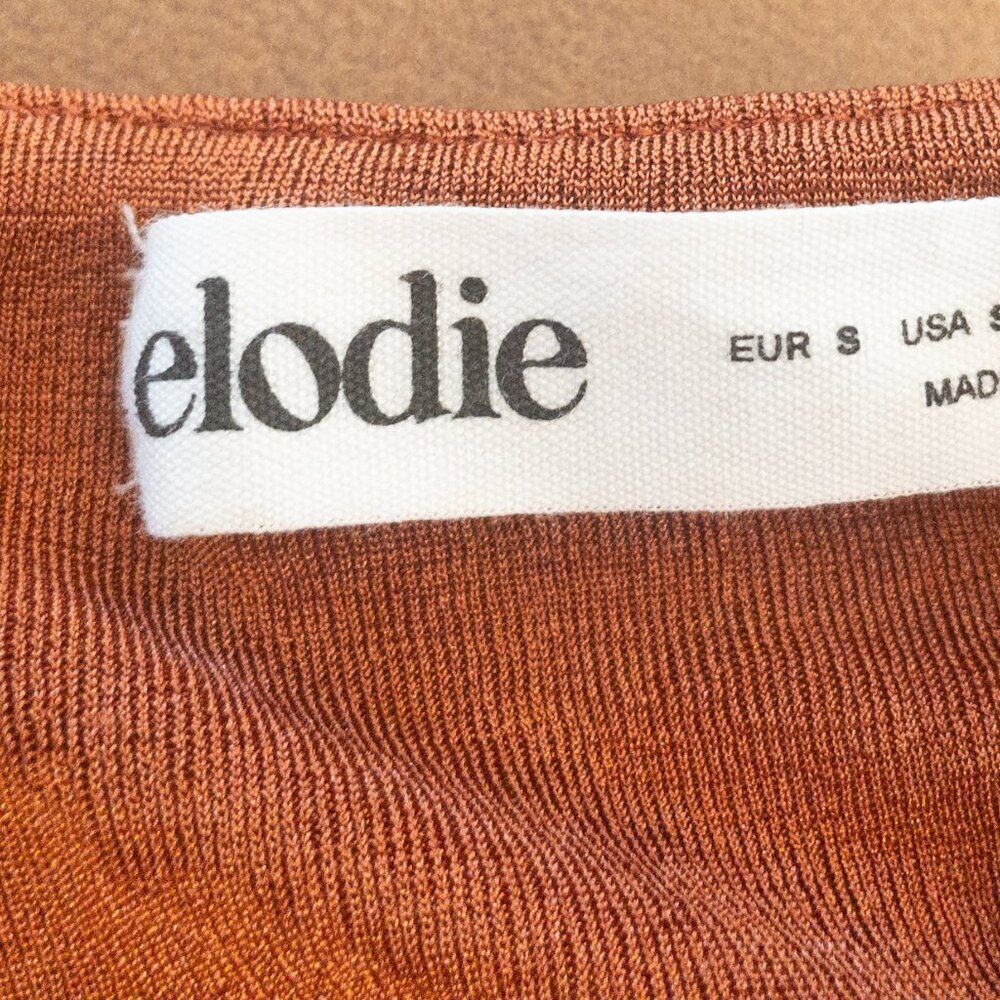 Elodie Rust Knit Bodycon Dress Strappy Back Twist Front Mini Small - Picture 4 of 5